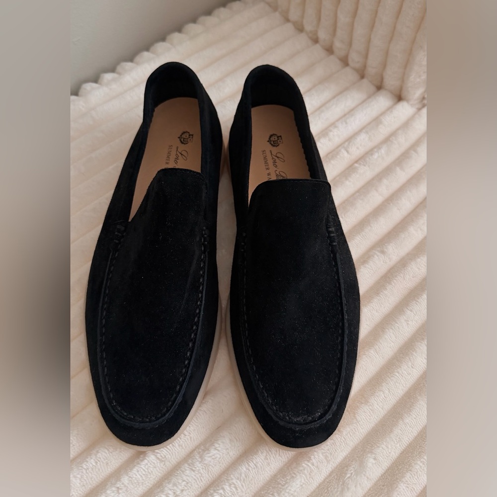 Loro Piana Black Summer Walk Suede Women’s   Loafers 42.